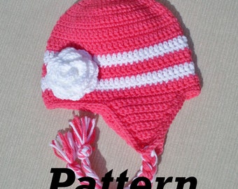 CROCHET PATTERN: Earflap Flower Hat, Toddler Winter Hat Pattern, Girls Flower Hat Pattern, Crochet Baby Hat Pattern, Earflap Hat Pattern