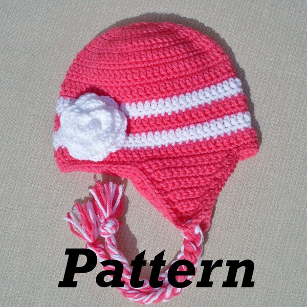 CROCHET PATTERN: Earflap Flower Hat, Toddler Winter Hat Pattern, Girls Flower Hat Pattern, Crochet Baby Hat Pattern, Earflap Hat Pattern