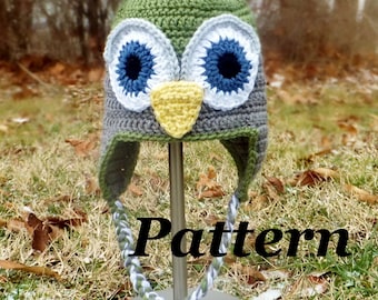 CROCHET PATTERN: Crochet Earflap Owl Hat, Crochet Boys Winter Hat Pattern, Girls Owl Hat, Kids Owl Hat Pattern, baby owl hat pattern