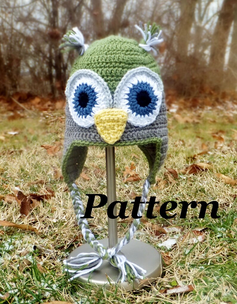 PATTERN: Crochet Earflap Owl Hat, Crochet Boys Winter Hat Pattern, Girls Owl Hat, Kids Crochet Owl Hat Pattern, baby owl hat pattern image 4