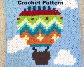 Hot Air Balloon Crochet Pattern: C2C Baby Afghan (Digital Download) - multiple balloon patterns included