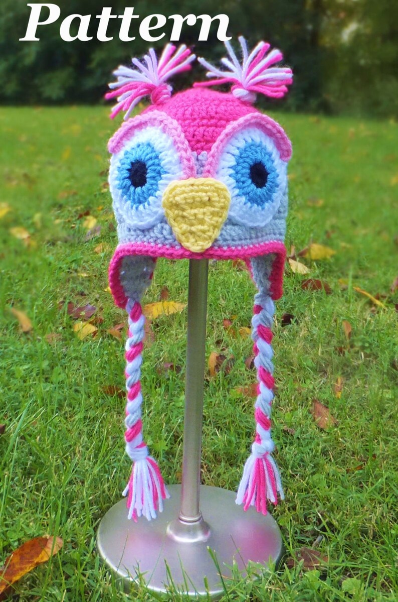 PATTERN: Crochet Earflap Owl Hat, Crochet Boys Winter Hat Pattern, Girls Owl Hat, Kids Crochet Owl Hat Pattern, baby owl hat pattern image 3