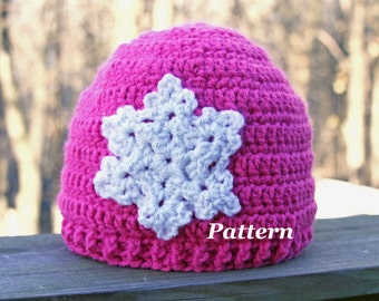 PATTERN: Snowflake Beanie Crochet Hat, Crochet Winter Cap, Girls and Teens Beanie Pattern, Crochet Baby Hat, Womens Beanie Pattern