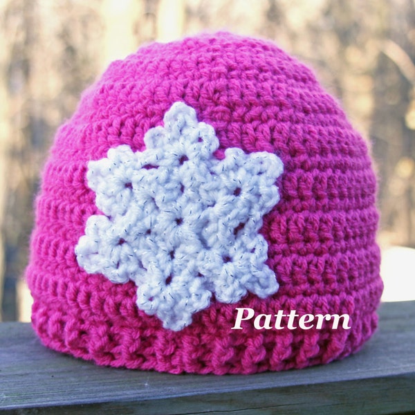 PATTERN: Snowflake Beanie Crochet Hat, Crochet Winter Cap, Girls and Teens Beanie Pattern, Crochet Baby Hat, Womens Beanie Pattern