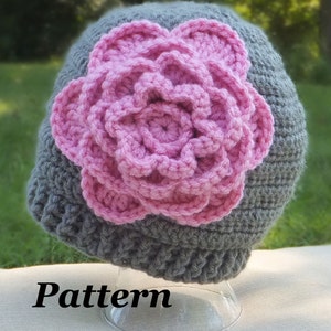 CROCHET PATTERN: Bloomin' Beanie Flower Hat Pattern, Crochet Winter Hat, Girls and Teens Beanie Pattern, Womens Crochet Beanie Pattern