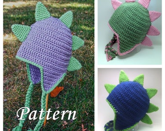 CROCHET PATTERN: Crochet Earflap Dinosaur or Dragon Hat, Crochet Boys Dragon Hat, Girls Dinosaur Hat, Dinosaur crochet hat pattern