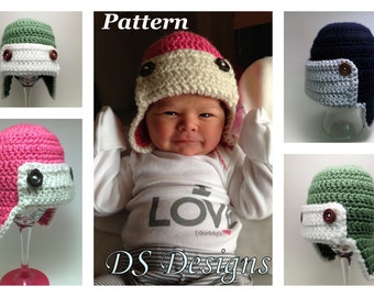 PATTERN: Crochet Earflap Bomber or Aviator Hat, Crochet Winter Hat Pattern, Boys Pilot Hat Pattern, Crochet Girls Hat Pattern, Hat Pattern