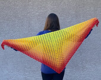 Handmade yellow, orange, red ombré shawl, crochet shawl, cover-up, wrap, ready to ship