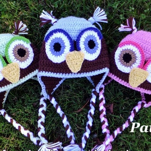 PATTERN: Crochet Earflap Owl Hat, Crochet Boys Winter Hat Pattern, Girls Owl Hat, Kids Crochet Owl Hat Pattern, baby owl hat pattern image 1