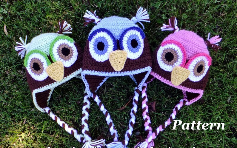 PATTERN: Crochet Earflap Owl Hat, Crochet Boys Winter Hat Pattern, Girls Owl Hat, Kids Crochet Owl Hat Pattern, baby owl hat pattern image 1