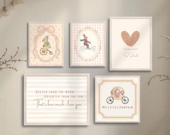 Conjunto de 5 artes de parede para berçário Cottagecore: impressões excêntricas para quarto de menina (impressão digital)