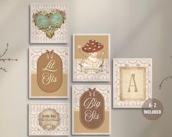 Conjunto de arte de parede da irmandade: pacote vintage de estampas florais cottagecore (download digital)