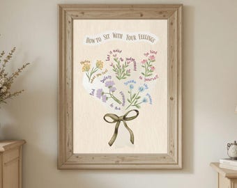 Como lidar com seus sentimentos: presente de atenção plena: pôster de terapia emocional para o canto da calma no estilo Cottagecore