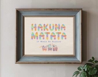 Arte de parede para quarto de bebê com tema Hakuna Matata Safari - Pôster motivacional para um cantinho tranquilo (Download digital)