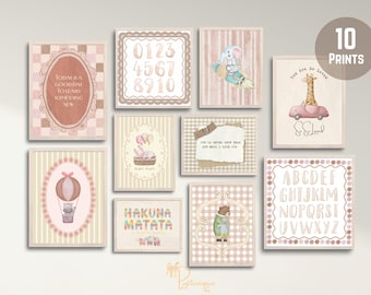 Conjunto de 10 peças de decoração para quarto de bebê estilo Cottagecore - Pôster vintage unissex para presente de bebê