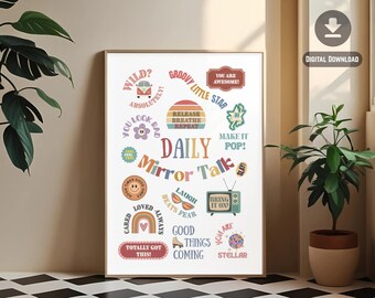 Retro Affirmation Poster: Daily Pep Talk, Mental Health Art (Digital Download)