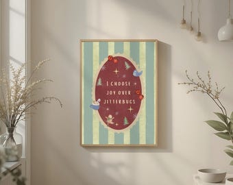 Pôster natalino vintage "Alegria sobre Jitterbug" - Frase divertida e positiva para decoração de parede de quarto infantil no Natal.