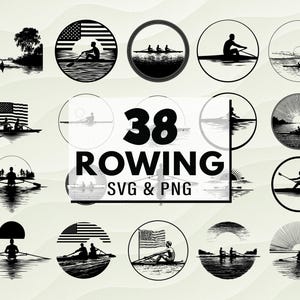 Rowing SVG PNG Clipart, Rowboat Silhouette, Cricut Cut File, Crew Vector, Paddle Png, Sports Crafts & Decals, Water Sports Svg, Sports Decal