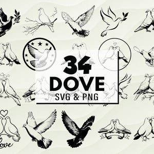 Dove SVG PNG Bundle, Bird Silhouette Clipart, Peace Symbol Cut Files, Flying Dove Vector Designs, Religious and Nature Decals, Dove Clipart