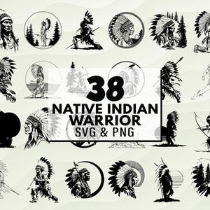 Native Indian Warrior SVG PNG Clipart, Tribal Warrior Silhouette, Cricut Cut Files, Indigenous Vector, Chief Svg, Warrior Png, Craft & Decal