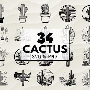 Cactus SVG PNG Bundle, Desert Plant Clipart, Succulent Cut File, Cactus Cricut, Cactus Vector, Boho Png, Desert Plant Svg, Cactus Silhouette