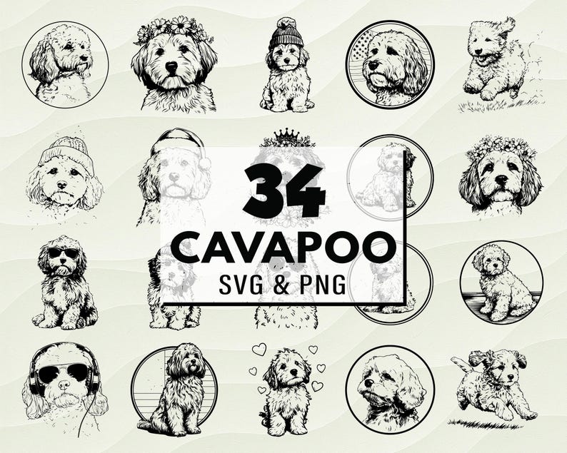 Cavapoo SVG Clipart Bundle, Dog Silhouette, Pet Lover (digital Designs ...