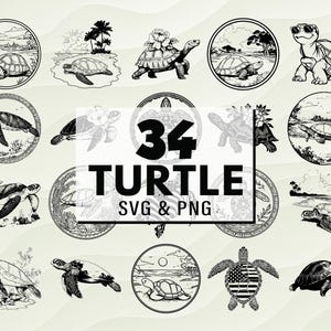 Turtle SVG PNG Clipart, Sea Turtle Silhouette, Cricut Cut File, Turtle Vector Logo Design,  Digital Turtle Decal,  Marine Life, Beach Turtle