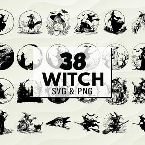 Witch SVG PNG Clipart, Witch Silhouette,  Witchcraft Svg, Halloween Witch Vector, for Shirts, Witch Clipart,  Flying Witch Png, Spooky Decor