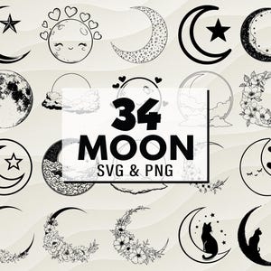 Moon SVG PNG Bundle, Crescent Moon Silhouettes, Lunar Phase Cut Files, Moon Vector Designs, Celestial Digital Download, Spiritual Moon Svg