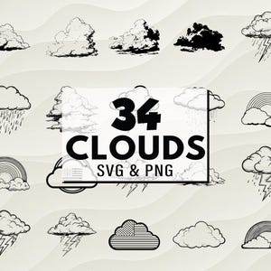 Clouds SVG PNG Bundle, Cloud Silhouette, Sky Weather Cricut Cut File, Cloud Vector Design, Clouds Stickers, Decals & Crafts, Sky Clipart Svg