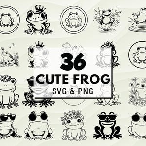 Cute Frog SVG PNG Clipart, Kawaii Frog Silhouette, Cricut Cut Files, Funny Frog Vector,  Animal Svg, Funny Frog Png, Kids Shirts & Stickers