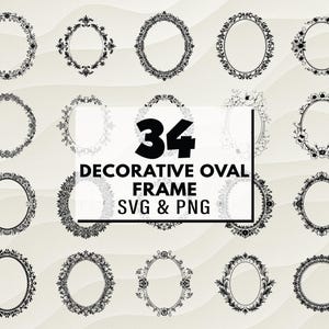 Decorative Oval Frame SVG PNG Bundle, Ornate Vintage Frame Clipart, Invitations Cricut, Wall Art & Craft, Wall Art Frame Svg, Oval Frame Png