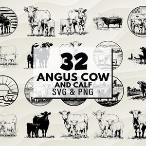 Angus Cow and Calf SVG PNG Bundle, Farm Animal Clipart, Cattle Cut Files, Animal Svg, Livestock Svg, Digital Design, Cow And Calf Silhouette