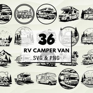 RV Camper Van Svg Png  Bundle, Vintage Camper Cut Files, Van Life Clipart, Camping SVG, Road Trip Travel Decals, Outdoor Adventure Van Art