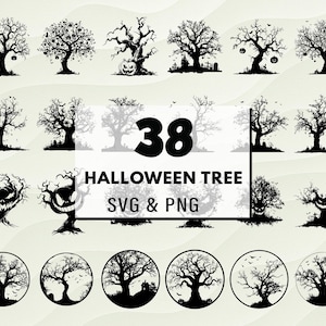 Halloween Tree SVG PNG Bundle, Spooky Haunted Tree Silhouette, Creepy Tree with Bats Png, Halloween Tree Cricut Files, Halloween Decor Svg