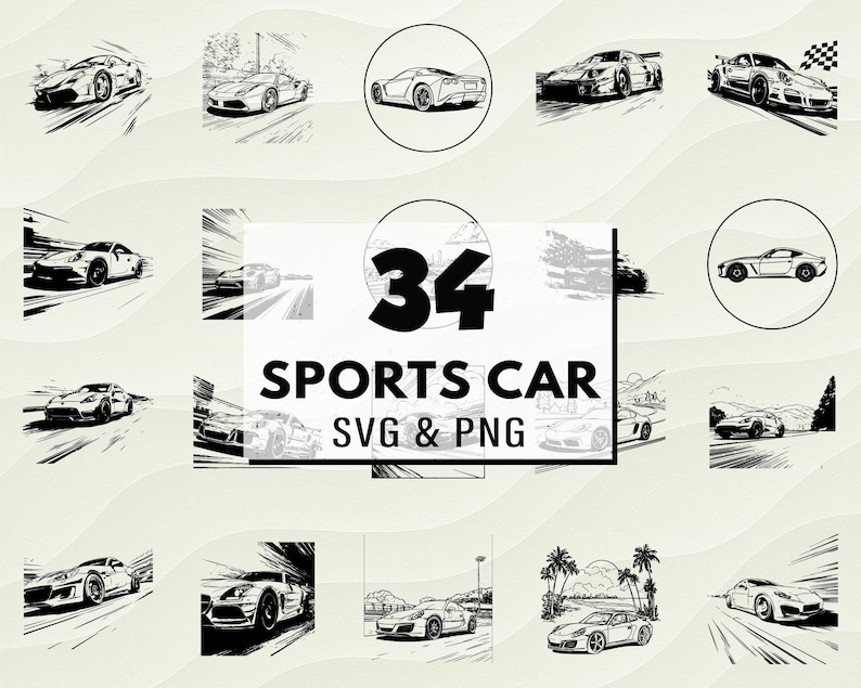 Sports Car SVG PNG Bundle, Racing Decals, Garage Art (digital Designs ...