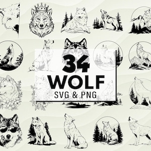 Wolf SVG PNG Bundle, Wild Wolf Silhouette Clipart, Howling Wolf Cut File, Wolf Head Vector Design, Forest Animal Decal SVG, Howling Wolf Png
