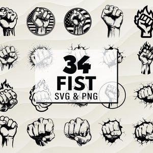 Fist SVG PNG Bundle, Raised Fist Silhouette Clipart, Fist Protest, Power, Fist and Solidarity Cut Files, Fist Cricut, Vector, Digital Design