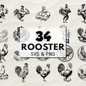 Hahn Silhouette SVG PNG Bundle, Bauernhof Tier Clipart, Huhn Schnittdateien, Hahn Cricut, Huhn Abziehbild SVG, Hahn Vektor, digitales Design