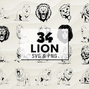 Lion SVG PNG Bundle, Lion Head Clipart, Wild Animal Cut File, Lion Cricut, Lion Vector, Digital Design, Jungle Svg, Lion Artwork, Safari Png