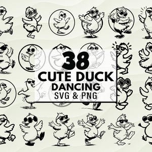 Cute Duck Dancing SVG PNG Bundle, Cartoon Duck Silhouettes, Duck Vector, Funny Animal Png, Duckling Svg, Baby Duck Svg, Cricut Duck Files