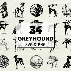 Greyhound Dog SVG PNG Bundle, Racing Greyhound Silhouettes, Greyhound Cut Files, Pet Decals, Rescue Dog Png, Logos & Crafts, Racing Dog Svg