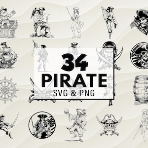Pirate SVG PNG Bundle, Pirate Clipart, Skull and Crossbones Cut Files, Pirate Cricut, Pirate Vector, Digital Design Decal, Pirate Silhouette