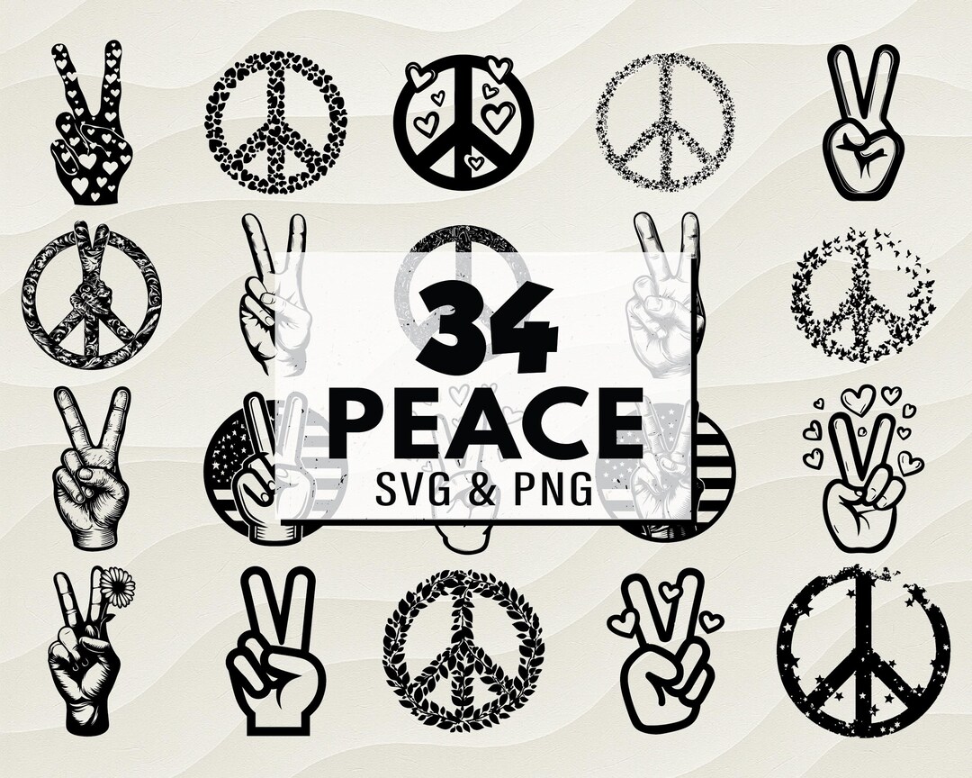 Peace SVG PNG Bundle, Peace Symbol Clipart, Hippie Sign Cut Files ...