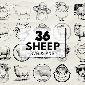 Sheep Silhouette SVG PNG Bundle, Farm Animal Clipart, Lamb Cut Files Sheep Cricut, Farm Svg, Animal Png,  Digital Design, Sheep Decal, Craft
