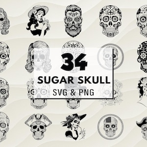 Sugar Skull SVG PNG Bundle, Day of the Dead Clipart, Mexican Skull Vector, Calavera Design, Sugar Skull Png, Skull Decal, Sugar Skull Design