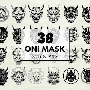 Oni Mask SVG PNG Bundle, Japanese Demon Mask Clipart, Samurai Halloween Cut Files, Oni Mask Cricut, Oni Mask Vector, Digital Design Decals