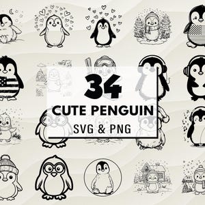 Cute Penguin SVG PNG Bundle, Penguin Silhouette, Cute Penguin Clipart, Winter Bird Cricut Cut Files, Vector Digital Design, Crafts & Decals