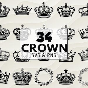 Crown SVG PNG Bundle, Royal Clipart, Tiara Cut File, Crown Cricut, Crown Vector, Crown Logo, Digital Design Decal, Birthday Svg, Royalty Png