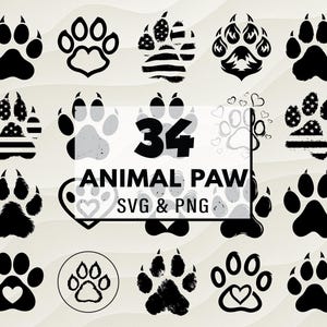 Animal Paw Print SVG PNG Bundle, Pet Footprint Silhouette, Animal Paw Print Clipart, Wildlife Cricut Cut File, Vector Digital Design, Crafts